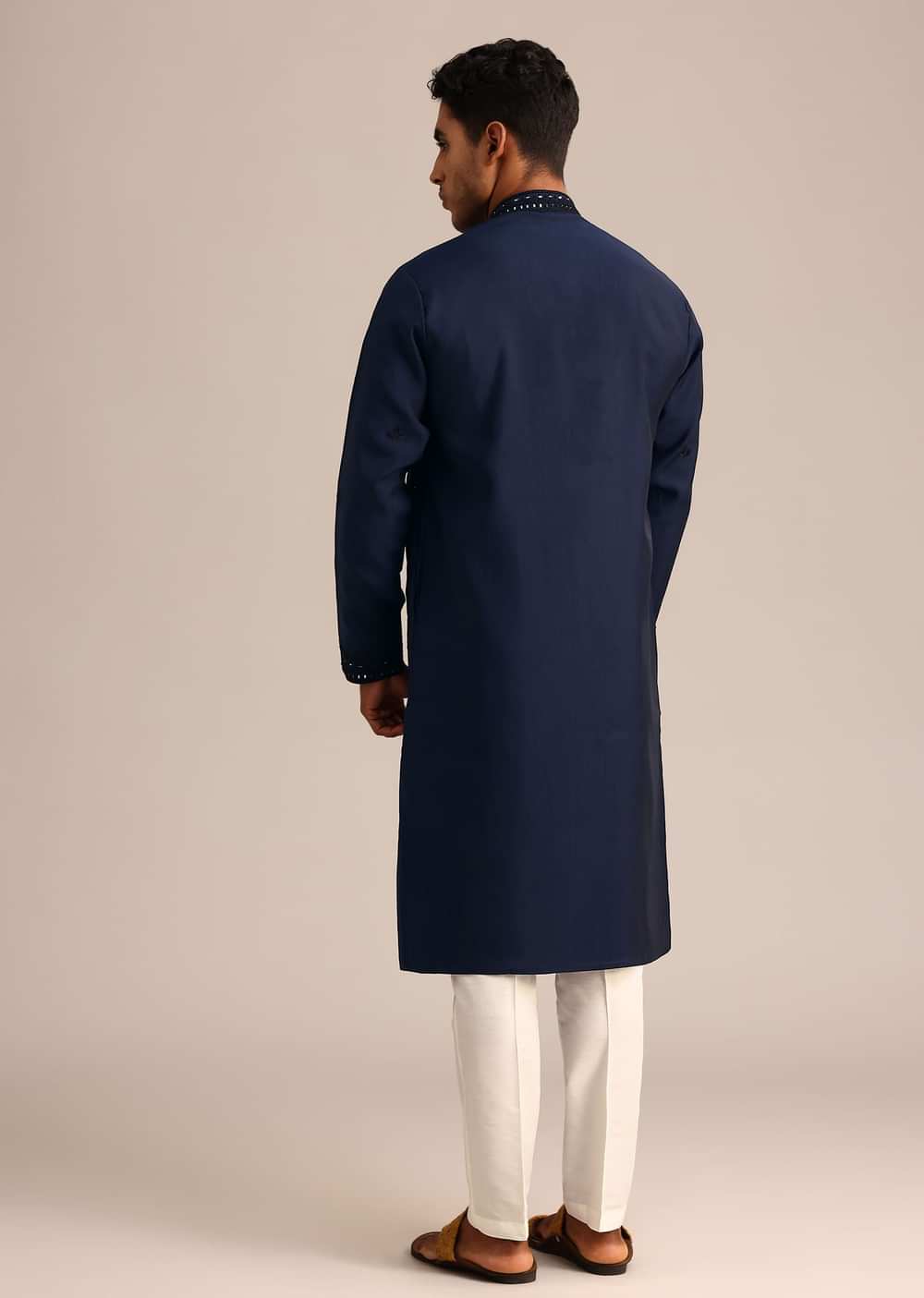 Navy Blue Silk Embroidered Kurta Set