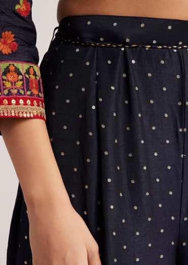 Navy Blue Silk Sharara Set