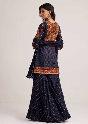 Navy Blue Silk Sharara Set