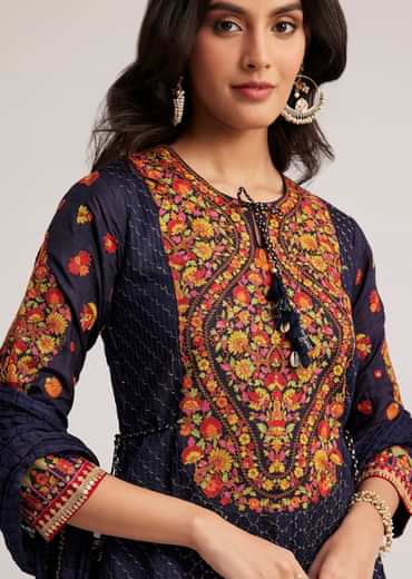 Navy Blue Silk Sharara Set