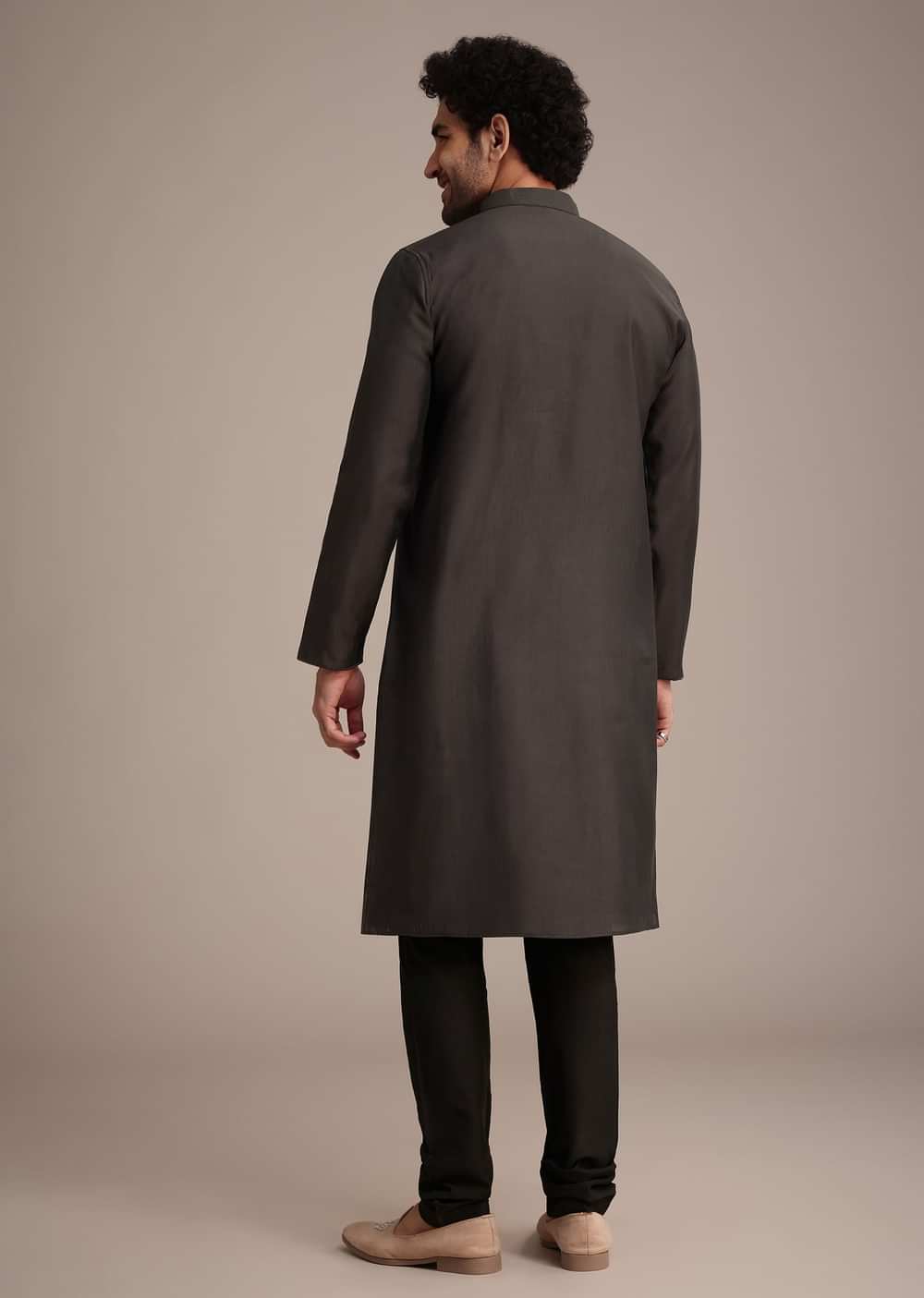 Grey Thread Hand Embroidered Kurta Set