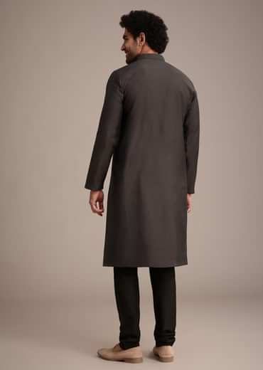 Grey Thread Hand Embroidered Kurta Set