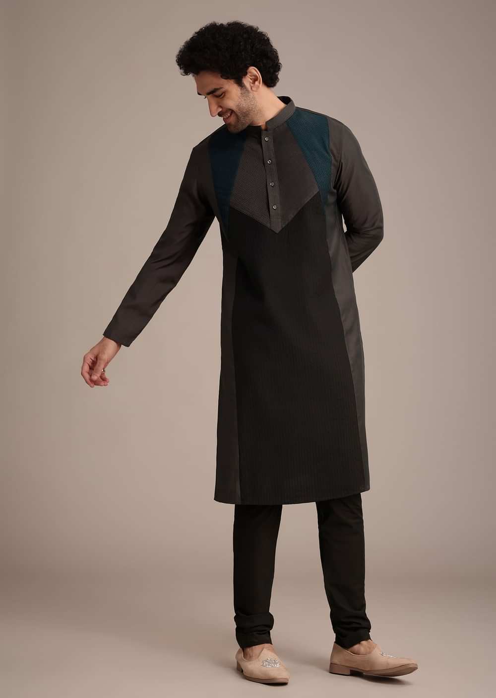 Grey Thread Hand Embroidered Kurta Set