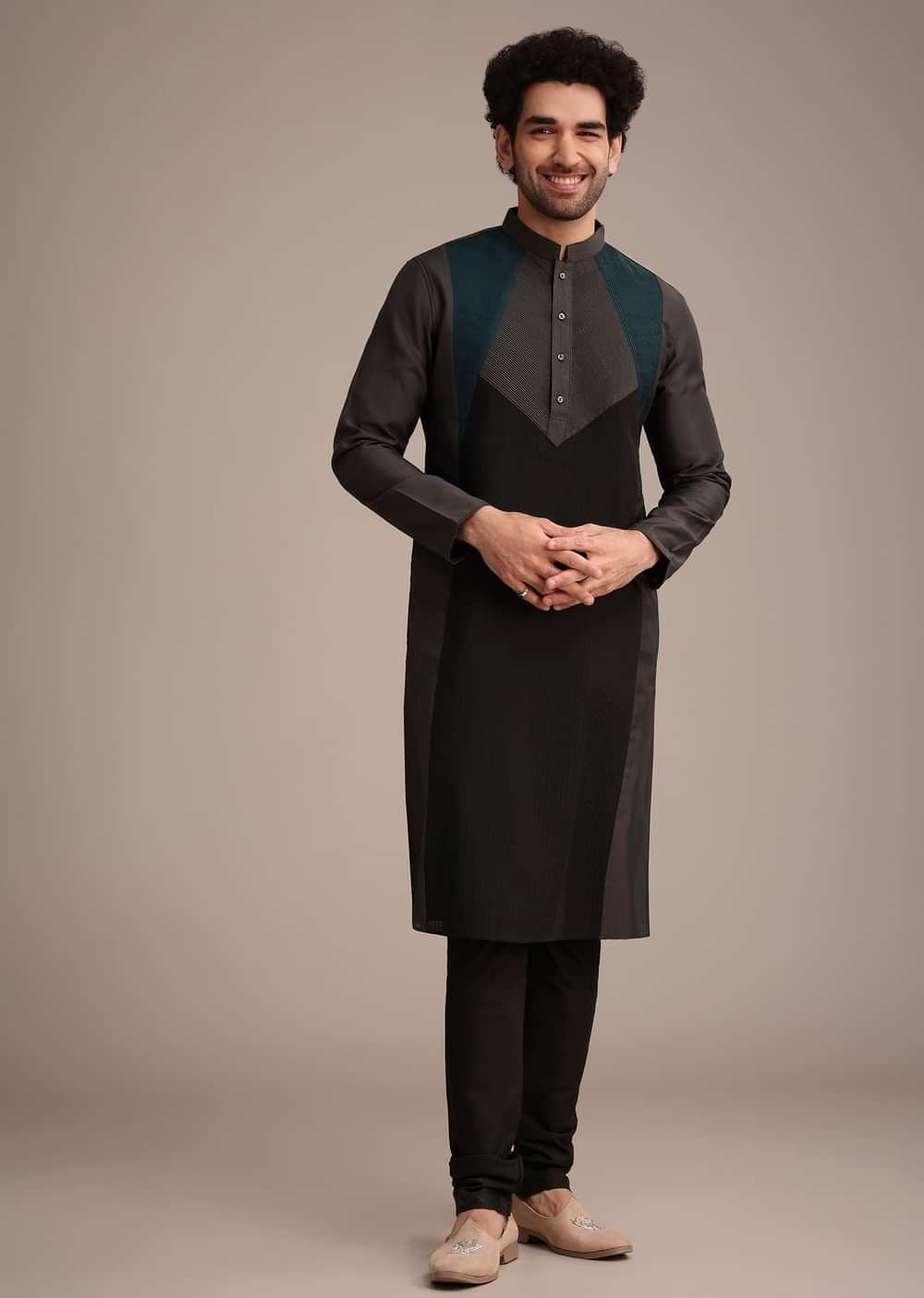Grey Thread Hand Embroidered Kurta Set