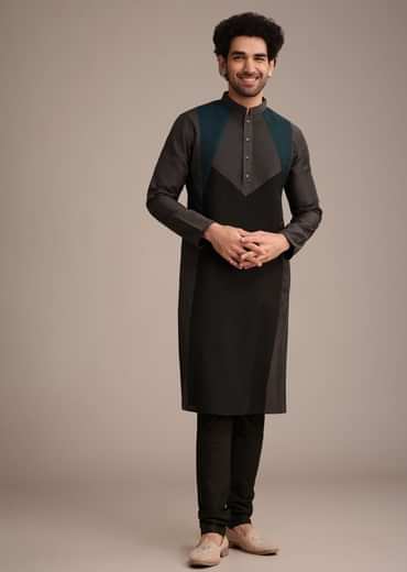 Grey Thread Hand Embroidered Kurta Set