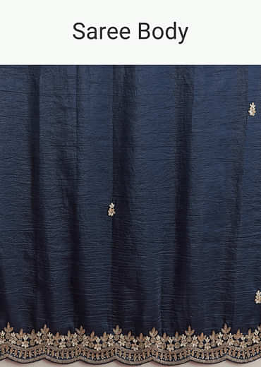 Navy Blue Tissue Saree With Scallop Border And Sequin Work