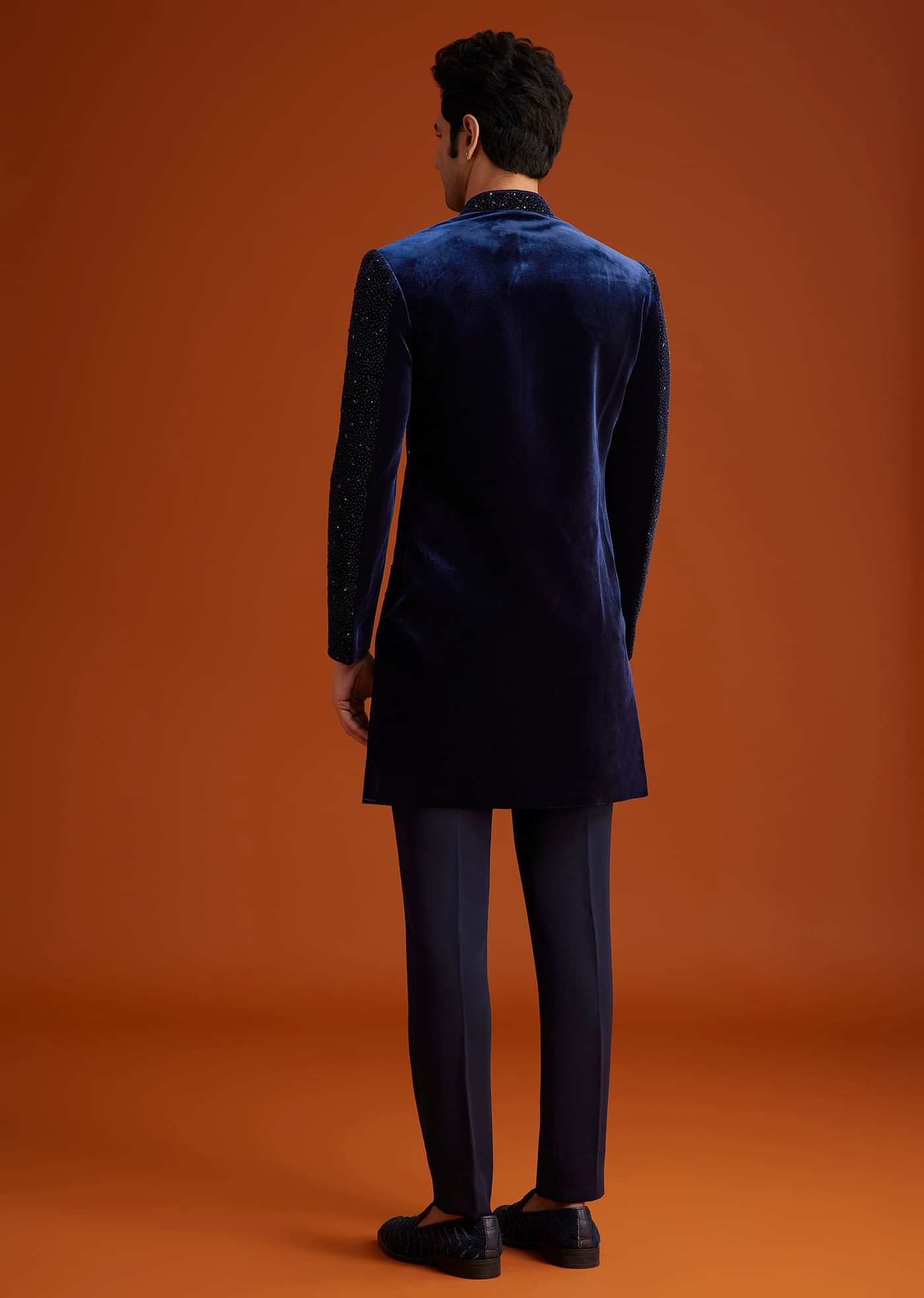 Navy Blue Velvet Indo Western Set