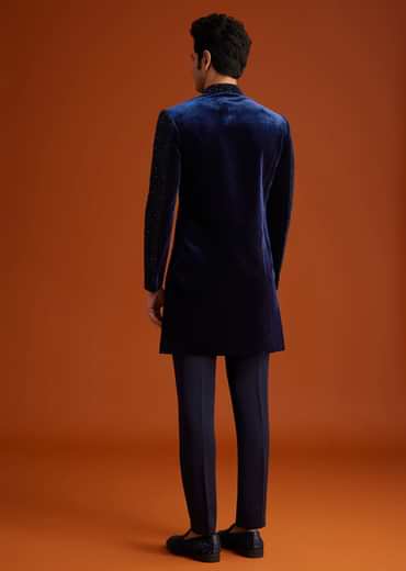 Navy Blue Velvet Indo Western Set