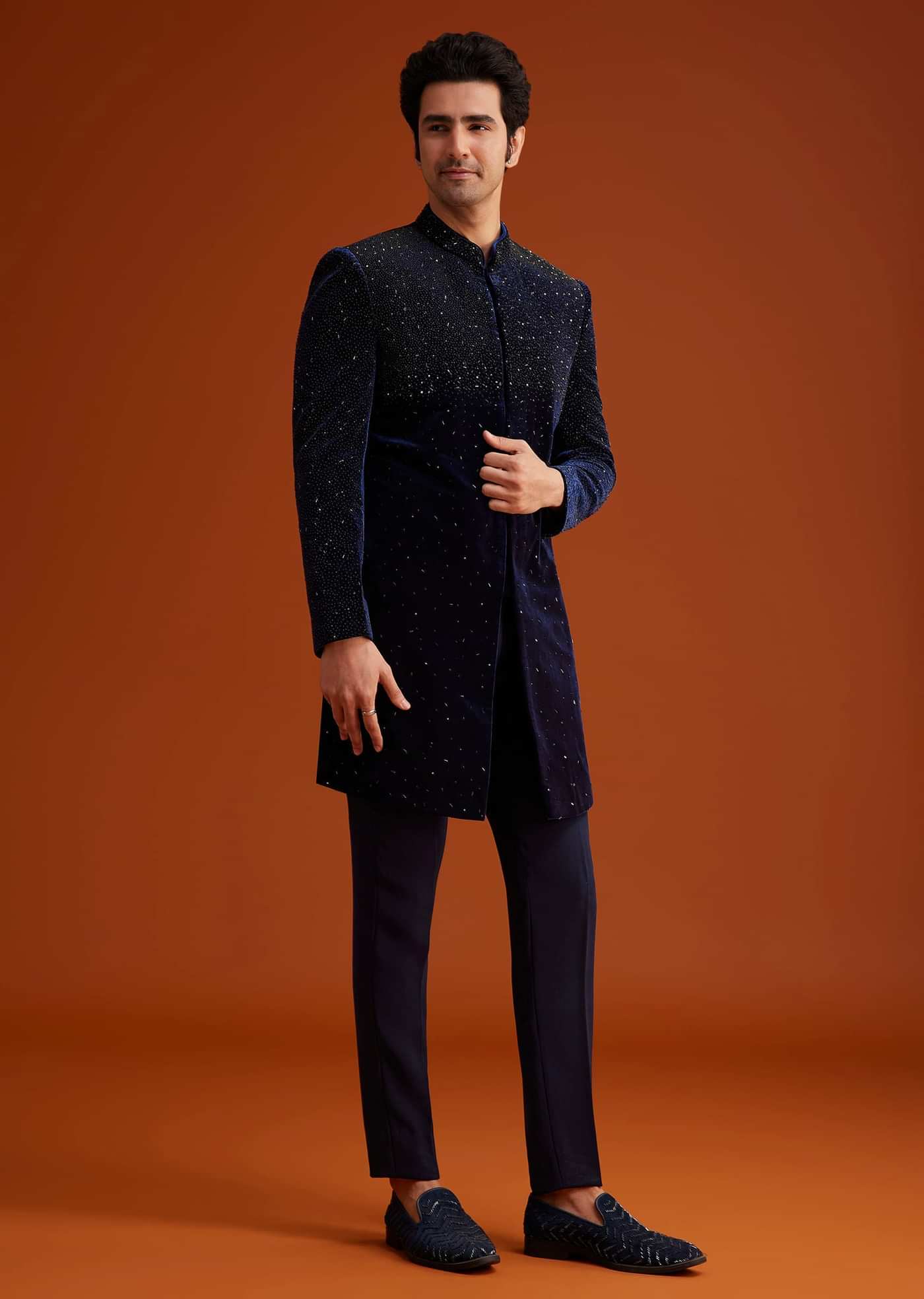 Navy Blue Velvet Indo Western Set