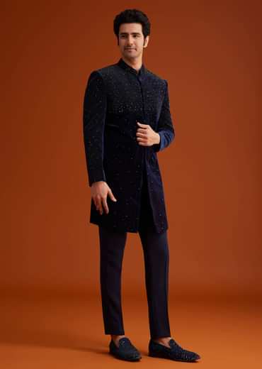 Navy Blue Velvet Indo Western Set