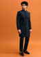 Navy Blue Velvet Indowestern Set With Hand Work For Men