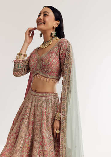 Net Dupatta Georgette Printed Lehenga With Stone Embroidery