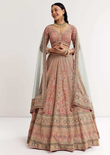 Net Dupatta Georgette Printed Lehenga With Stone Embroidery