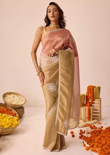 Ochre Yellow Triple Tone Tissue Saree