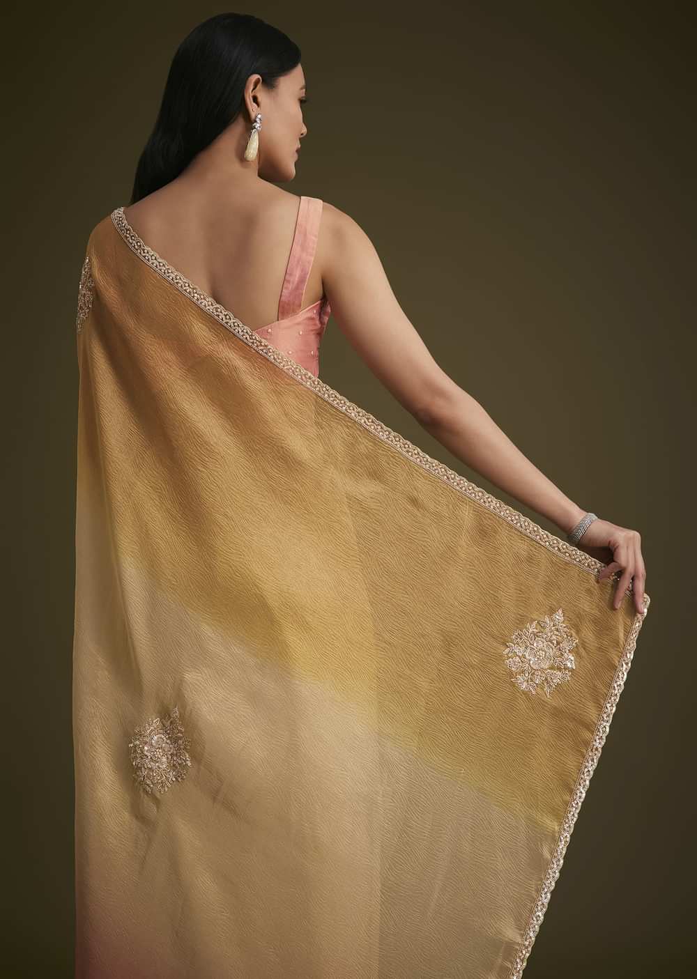 Ochre Yellow Triple Tone Tissue Saree