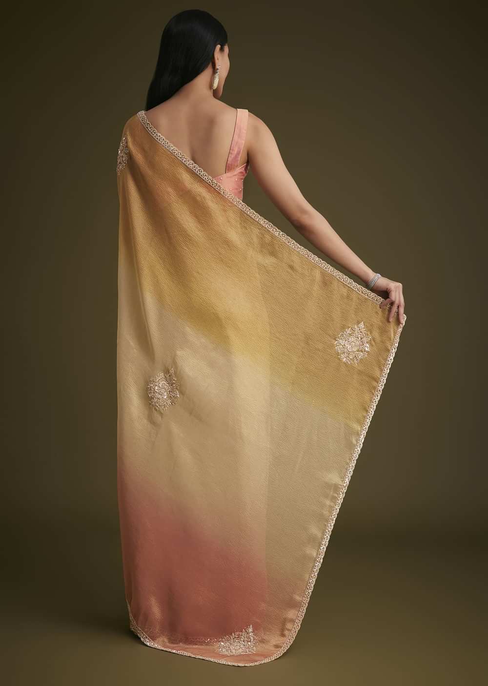Ochre Yellow Triple Tone Tissue Saree