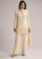 Off White Beaded Short Kurti Pant Set With Dupatta