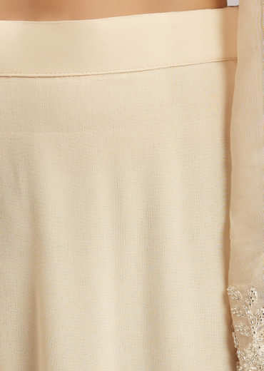 Off White Beaded Short Kurti Pant Set With Dupatta