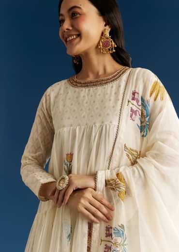 Off White Block Print Anarkali Set With Block Print Dupatta