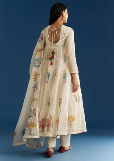 Off White Block Print Anarkali Set With Block Print Dupatta