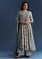 Off White Blue Muslin Anarkali With Print Detail