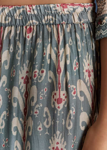 Off White Blue Muslin Anarkali With Print Detail