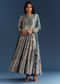 Off White Blue Printed Muslin Anarkali With Dupatta