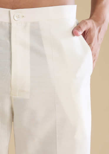 Off White Chanderi Kurta Set with Kashmiri Hand Work