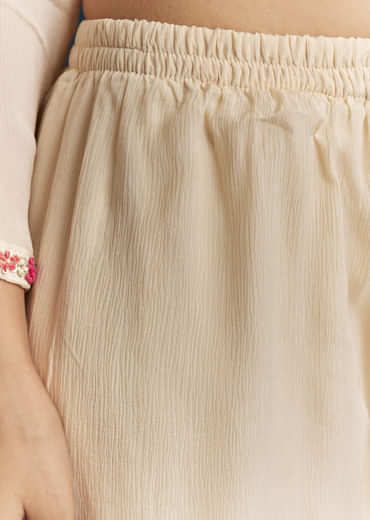 Off White Chinon Indo Western Top And Sharara Set With Zardosi Work