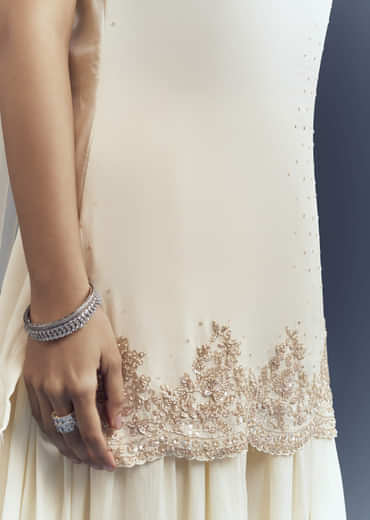 Off-White Chinon Palazzo Suit With Intricate Sequins Work