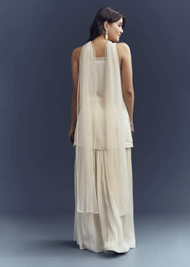 Off-White Chinon Palazzo Suit With Intricate Sequins Work