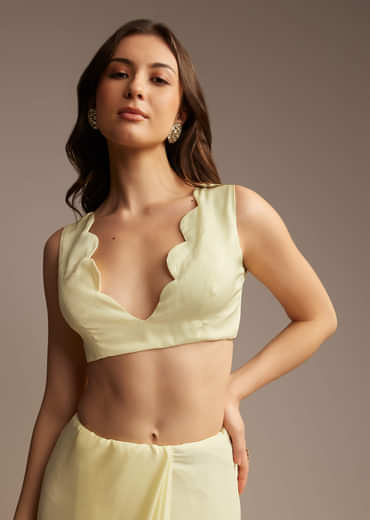 Off White Chinon Saree with Cutdana and Stone Work