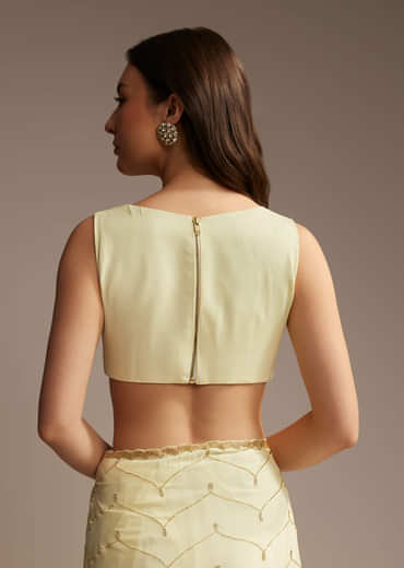 Off White Chinon Saree with Cutdana and Stone Work