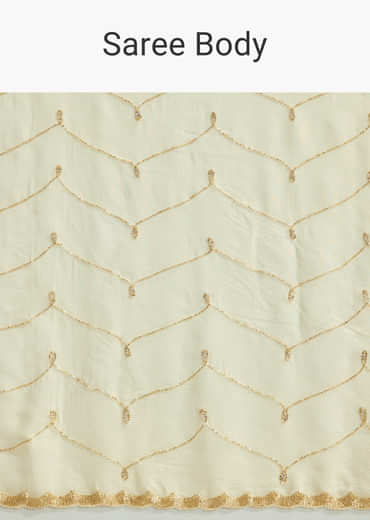 Off White Chinon Saree with Cutdana and Stone Work