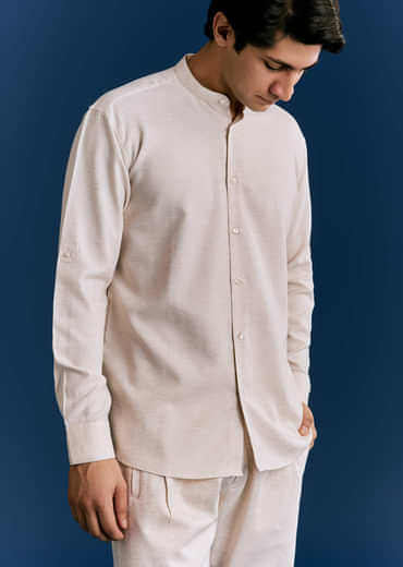 Off White Cotton Kurta Jacket Set With Embroidery