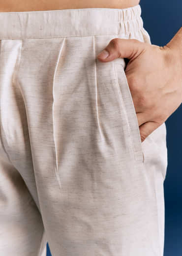 Off White Cotton Kurta Jacket Set With Embroidery