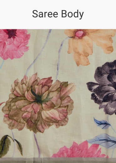 Pista Cotton Linen Saree With Multicolor Florals