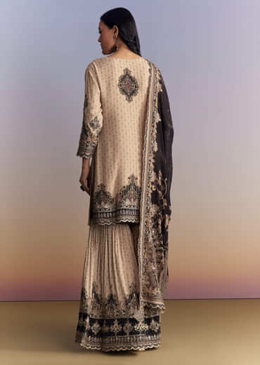 Off White Crepe Sharara Suit With Paisley Print And Contrast Dupatta