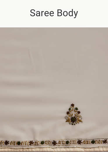 Off White Georgette Saree With Kashmiri Floral Embroidery