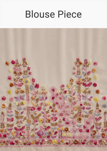 Off White Georgette Saree With Kashmiri Thread Buds