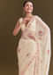 Off White Georgette Saree With Kashmiri Thread Buds