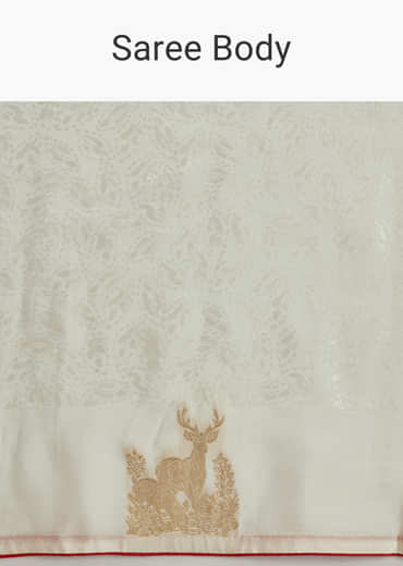 Off White Jacquard Silk Woven Saree With Zari Embroidery