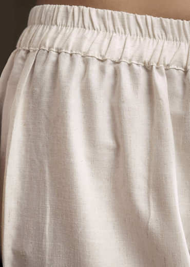 Off White Khadi Dhoti Suit With Red Hand Dyed Ajrakh Dupatta