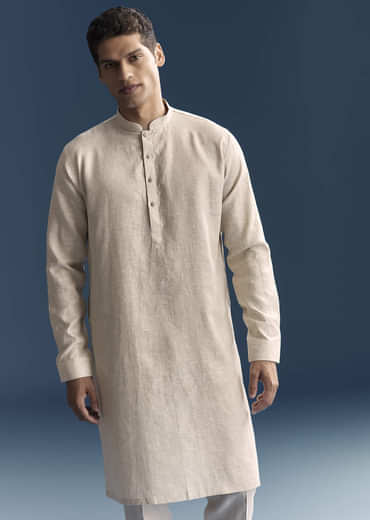 Off White Kurta Jacket Set For Men With Resham Work