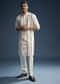 Off White Linen Kurta Set For Men With Resham Aari Embroidery