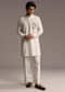Off White Linen Kurta Set For Men With Thread Hand Embroidery