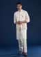 Off White Linen Satin Silk Jacket Kurta Set with Gotta Work