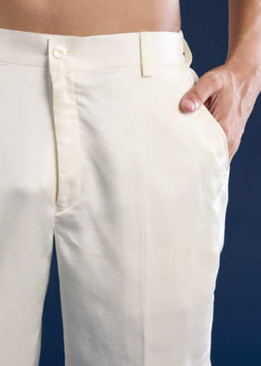 Off White Linen Satin Silk Jacket Kurta Set with Gotta Work