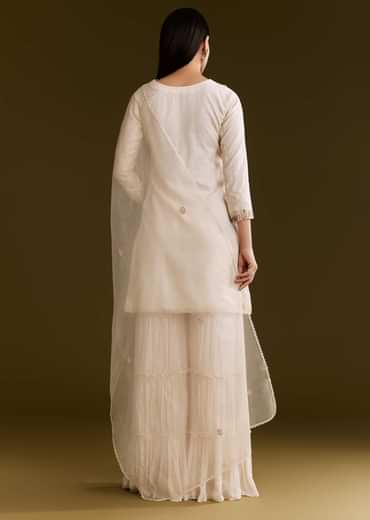 Off White Organza Embroidered Kurta Set With Dupatta