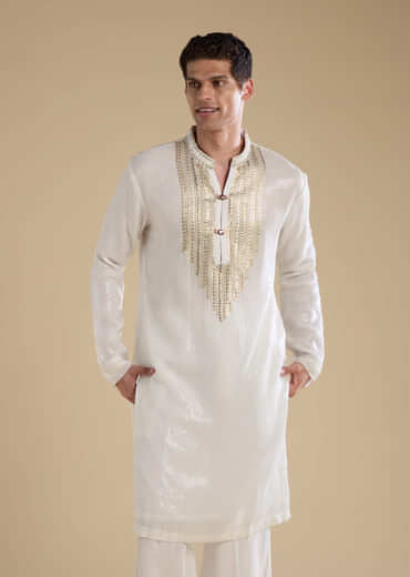 Off White Sequin Kurta and Jacket Set